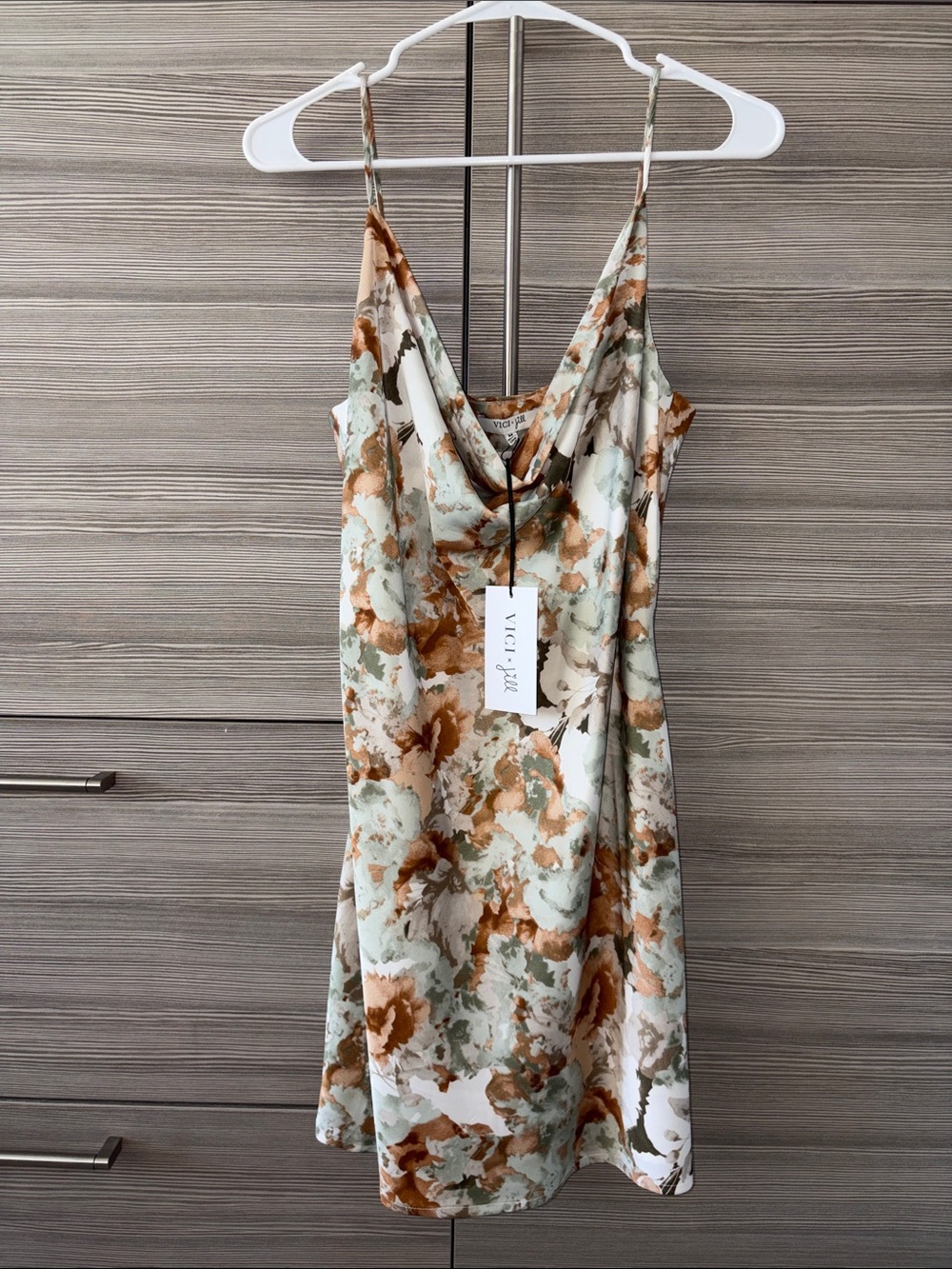 VICI x Jill Floral Slip Dress in Sage & Tan
